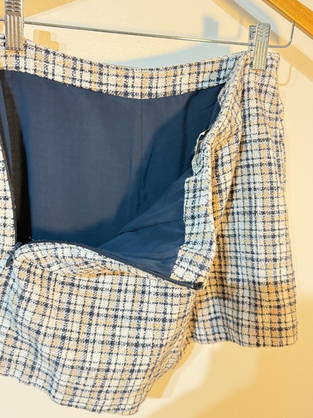 Abercrombie & Fitch Blue and Cream Tweed mini skort skirt size XS - Picture 6 of 7